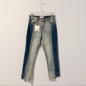 NWT Two Tone Glamorous Mom Jeans Frayed Cuffs